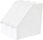 3 Pack File Folder Bin Storage, Plastic File Folder Bin Organizer with Handle (White)
