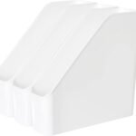 3 Pack File Folder Bin Storage, Plastic File Folder Bin Organizer with Handle (White)
