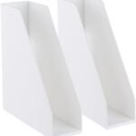 Open Front Magazine File Holder, Plastic Magazine Rack, Vertical File Organizers for Desk, Office Organization Essentials, 10.8" x 3.7" x 12.6" - 2 Pack, White