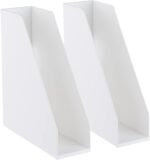 Open Front Magazine File Holder, Plastic Magazine Rack, Vertical File Organizers for Desk, Office Organization Essentials, 10.8" x 3.7" x 12.6" - 2 Pack, White