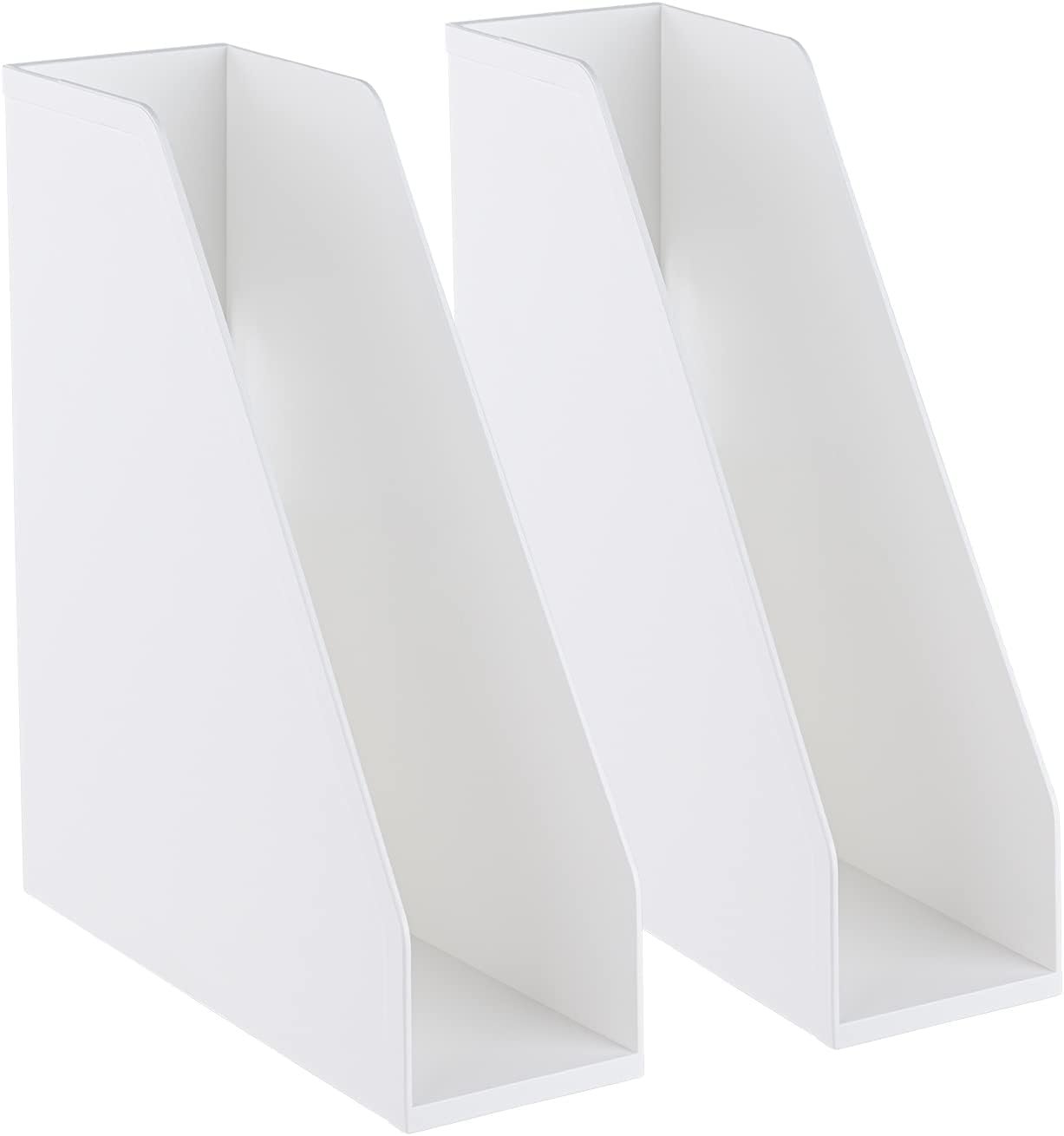 41iFobNwFiL._AC_SL1310_.jpg Open Front Magazine File Holder, Plastic Magazine Rack, Vertical File Organizers for Desk, Office Organization Essentials, 10.8" x 3.7" x 12.6" - 2 Pack, White - Image 1