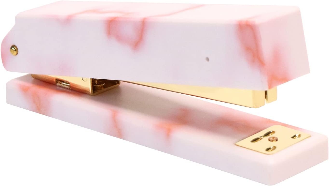 511fJXvx5ZL._AC_SL1500_.jpg Marble Desk Stapler Pink Heavy Duty Desktop Stapler 26/6 Metal Office (Marble Pink) - Image 1
