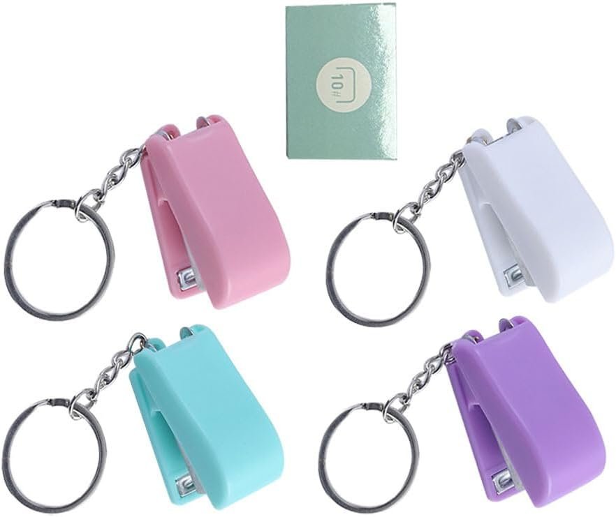 5126ssOSoXL._AC_SL1002_.jpg Heavy Duty Keychain 5 Pieces Mini Stapler, Tiny Office Stapler Small Keychain Staplers Hand Staplers Portable Desktop Stapler for Office Stapler DIY Tools - Image 1