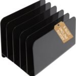 Inclined File Organizer Desktop, Desk Organizer File Sorter, Plastic Incline Desktop File Sorter, 5 Compartments, Black