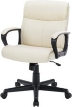 Mid-Back Office Chair, PU Leather Home Office Desk Chair with Armrests, Adjustable Height, Lumbar Support, Wheels