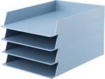 4 Pieces Stackable  Trays for Desk Blue File Organizer Desktop Rack Rectangular Plastic Desk Storage File Paper Organizer Tray for Office Classroom Desktop Holder Supplies Receipts