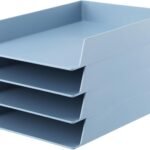 4 Pieces Stackable  Trays for Desk Blue File Organizer Desktop Rack Rectangular Plastic Desk Storage File Paper Organizer Tray for Office Classroom Desktop Holder Supplies Receipts