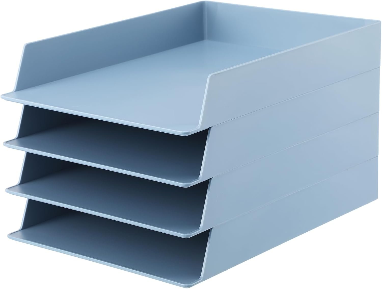 51bWVcQwgkL._AC_SL1500_.jpg 4 Pieces Stackable Trays for Desk Blue File Organizer Desktop Rack Rectangular Plastic Desk Storage File Paper Organizer Tray for Office Classroom Desktop Holder Supplies Receipts - Image 1