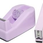 Desktop Cute Office Tape Dispenser & Stapler Set - Mini Stapling Tool for One Hand Operation,Purple