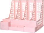 Magazine File Holder, Plastic File Folder Holder for Desk, Organizers and Storage File Folder for Office Organization, Binder Organizer with 4 Compartments Storage Organiser Box