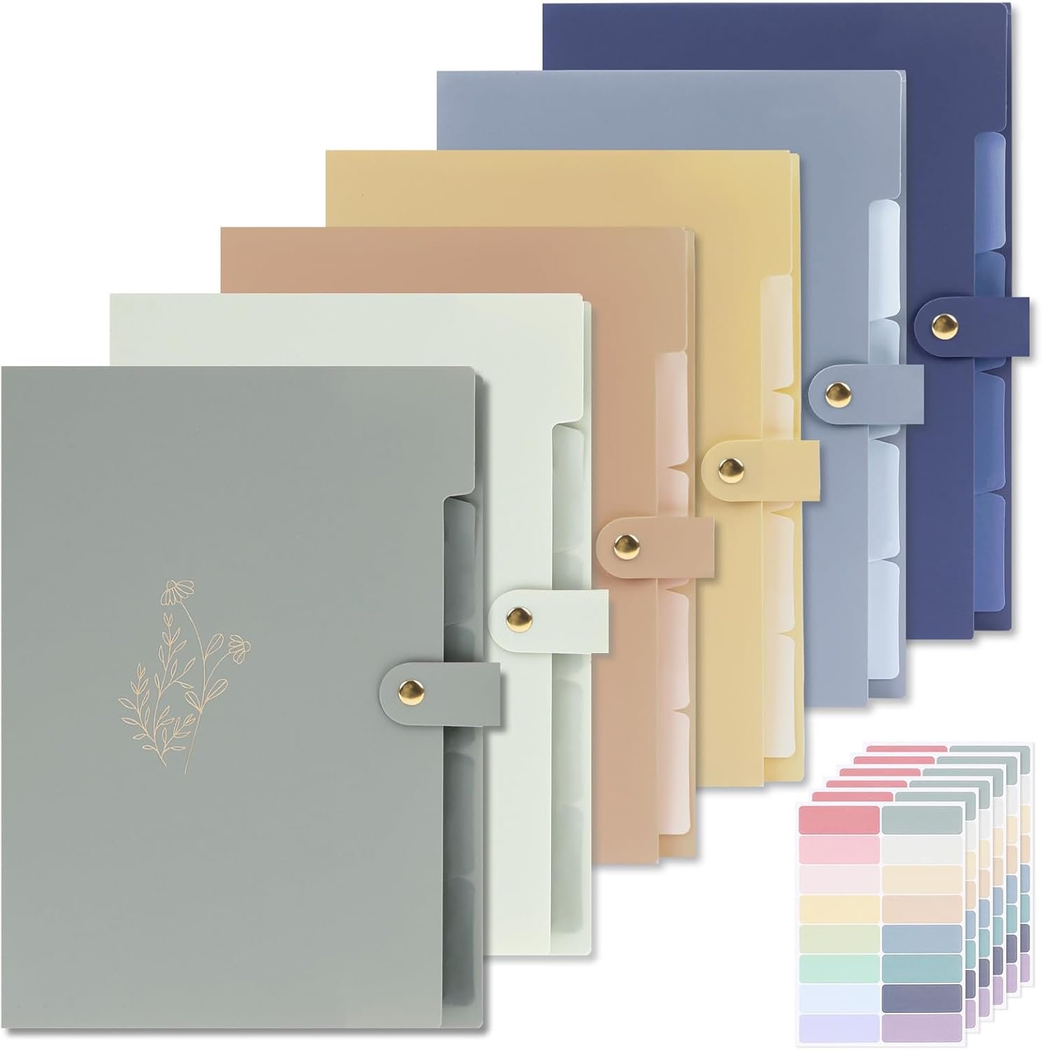 619Av4MOaxL._AC_SL1500_.jpg 6-Piece Set of 5-Pocket Expanding Folders/Accordion Organizers (A4/Letter Size) – Gold Embossed Pattern, Snap Closure – Ideal for School and Office - Image 1