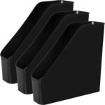 3 Pack File Folder Bin Storage, Plastic File Folder Bin Organizer with Handle (Black)