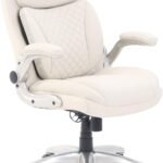 Ergonomic Desk Office Chair, Flip-up Armrests, Adjustable Height, Cream Leather