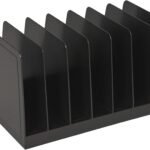 Desktop File Organizer, File Sorter, File Holder for Desk, 7 Compartments, Vertical, Plastic, Black