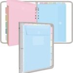 Soft PVC Binder Organizer with 12 Colored Sleeves, Zipper, and 3-Ring Mechanism – High-Capacity, Cute Style for School, Office, and Home (Grey)