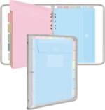 Soft PVC Binder Organizer with 12 Colored Sleeves, Zipper, and 3-Ring Mechanism – High-Capacity, Cute Style for School, Office, and Home (Grey)