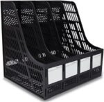 Desktop Magazine Holder Desk File Organizer 4 Compartments Vertical File Dividers Book Holder Frames Document Cabinet Rack Storage Organizer Box for Home Office School Black