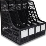 Desktop Magazine Holder Desk File Organizer 4 Compartments Vertical File Dividers Book Holder Frames Document Cabinet Rack Storage Organizer Box for Home Office School Black