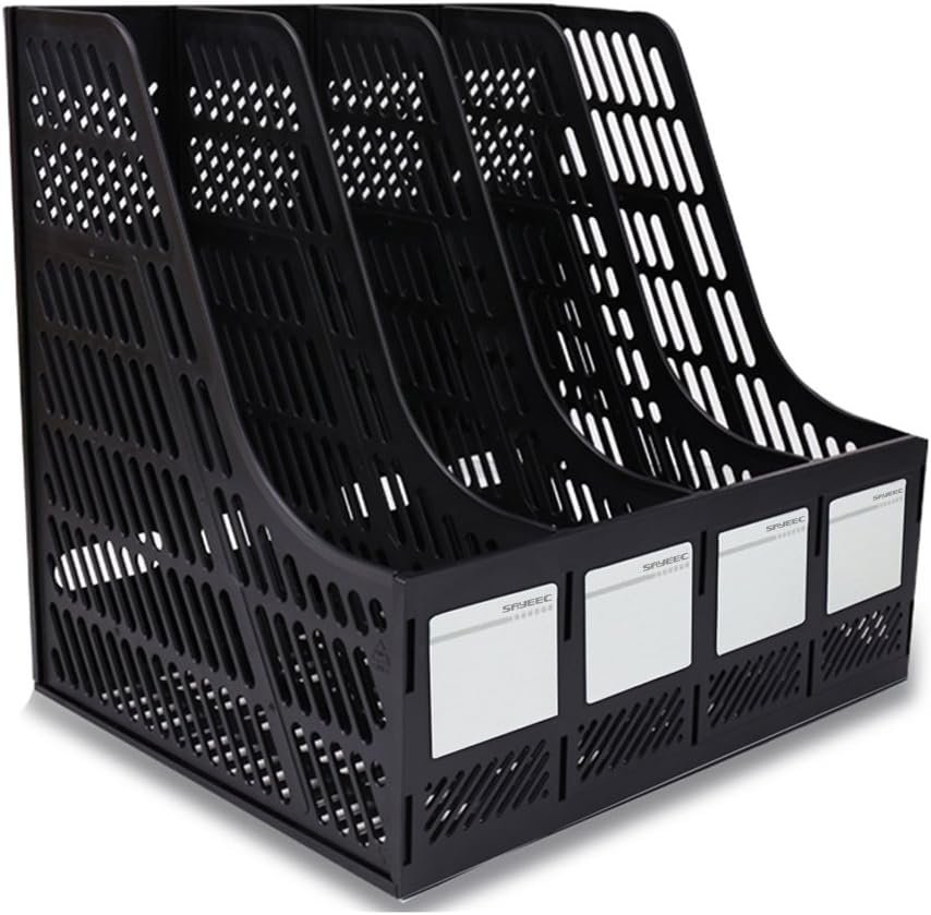 61NzYhgdJzL._AC_SL1010_.jpg Desktop Magazine Holder Desk File Organizer 4 Compartments Vertical File Dividers Book Holder Frames Document Cabinet Rack Storage Organizer Box for Home Office School Black - Image 1