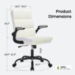 Office Chair Adjustable Desk Chair Mid Back Executive Comfortable Bonded Leather Ergonomic Back Support Home Computer Chair with Padded Flip-up Armrest Swivel Wheels (White) - Image 2