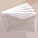 Transparent Document Bags/Envelopes, Waterproof Plastic Material With Snap Closures; Fits A4 Paper (Pack Of 5)