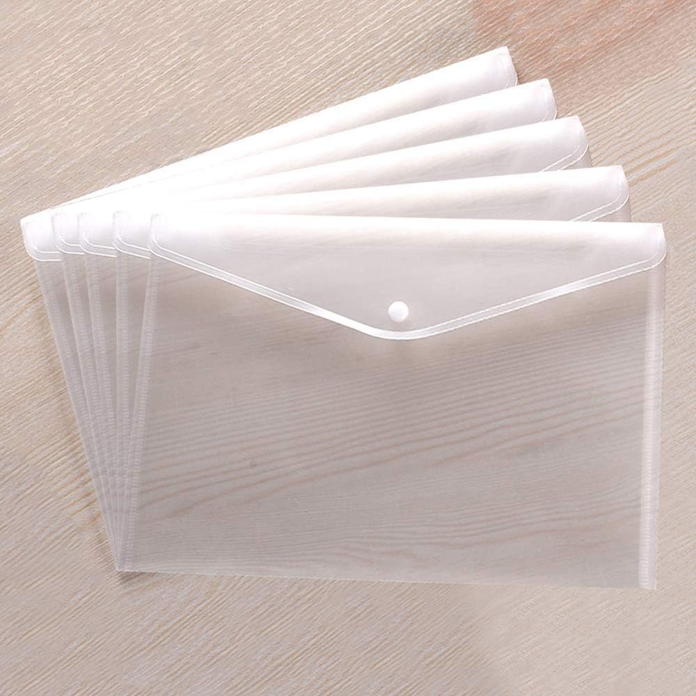 61UAvRB-UnL._AC_SL1000_.jpg Transparent Document Bags/Envelopes, Waterproof Plastic Material With Snap Closures; Fits A4 Paper (Pack Of 5) - Image 1