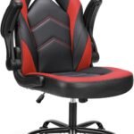 Computer Gaming Desk Chair - Ergonomic Office Executive Adjustable Swivel Task PU Leather Racing Chair with Flip-up Armrest for Adults, Kids, Men, Girls, Gamer, Black Red