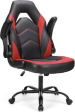 Computer Gaming Desk Chair - Ergonomic Office Executive Adjustable Swivel Task PU Leather Racing Chair with Flip-up Armrest for Adults, Kids, Men, Girls, Gamer, Black Red