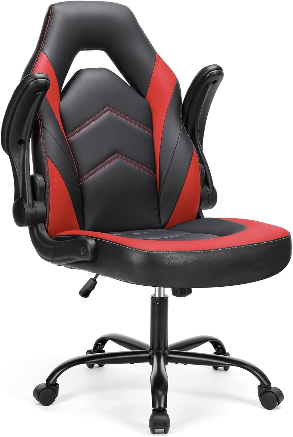 61b-rMyxpdL._AC_SL1500_.jpg Computer Gaming Desk Chair - Ergonomic Office Executive Adjustable Swivel Task PU Leather Racing Chair with Flip-up Armrest for Adults, Kids, Men, Girls, Gamer, Black Red - Image 1