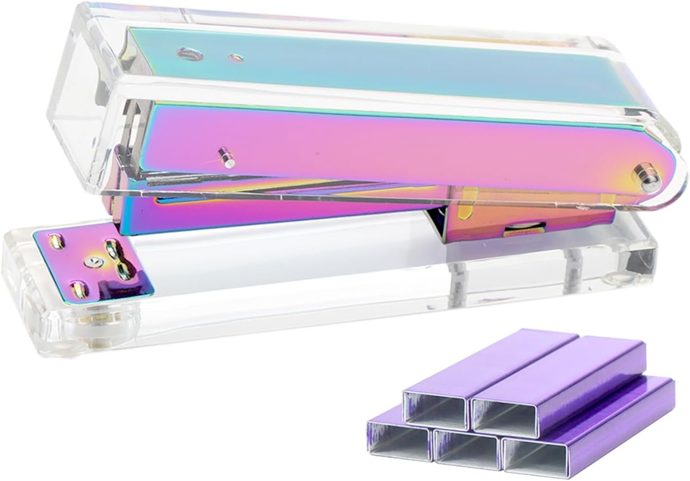 61bwFBsnfjL._AC_SL1500_.jpg Clear Acrylic Rainbow Stapler Colorful Desktop Staplers with Classic Modern Design Sleek Office and Desk Accessories Gift Idea (Rainbow) - Image 1