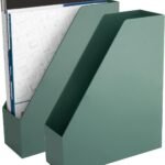 Magazine File Holder 2-Pack | Sturdy Plastic Vertical Organizer Box with Rubber Feet | Sage Green Desk Accessories for Modern Office
