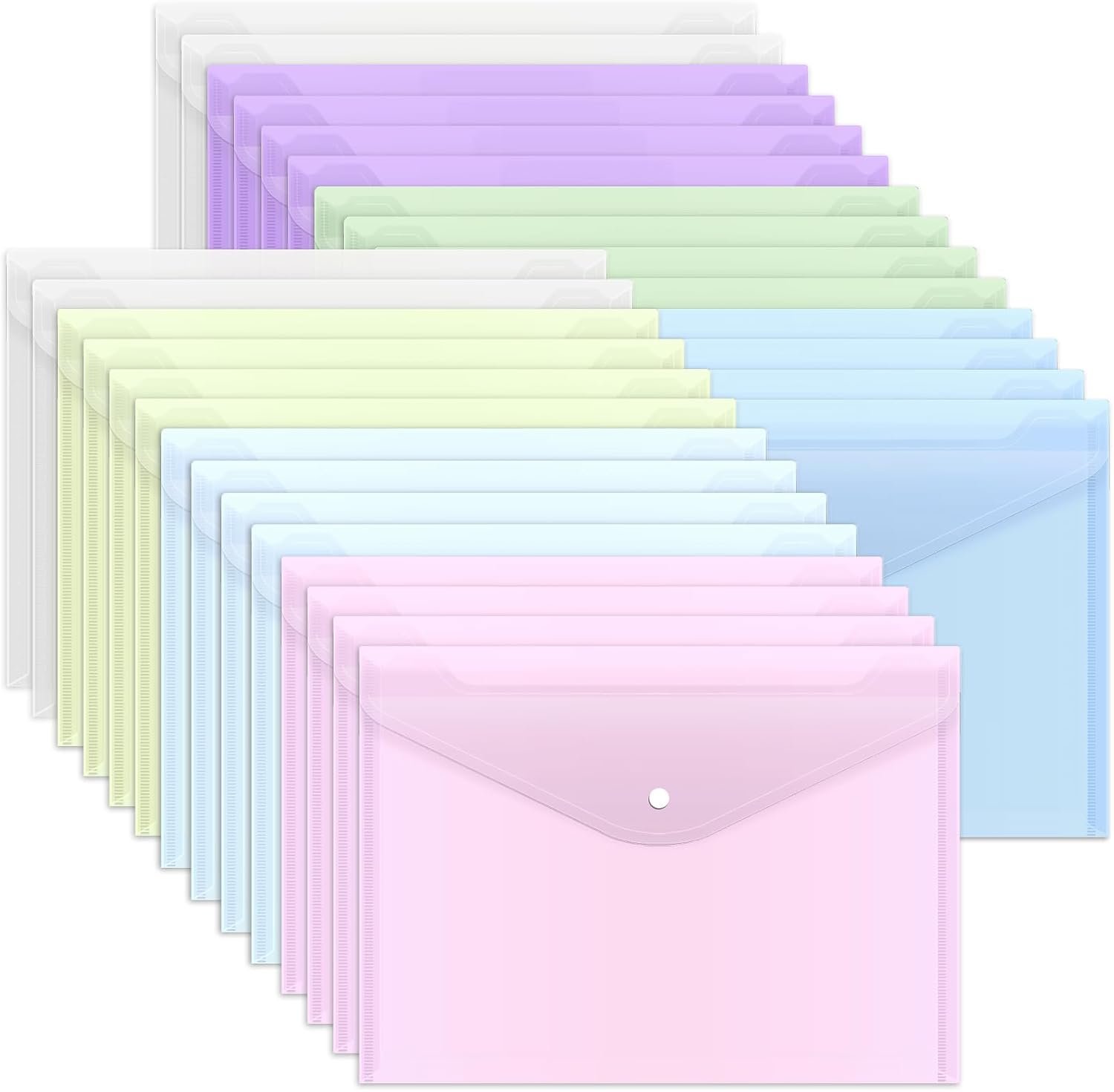 61jEcTUoF9L._AC_SL1500_.jpg 28-Piece Plastic Envelope-Style Folder Set with Snap Closure (A4 & Letter Size) – Suitable for School and Office Use - Image 1
