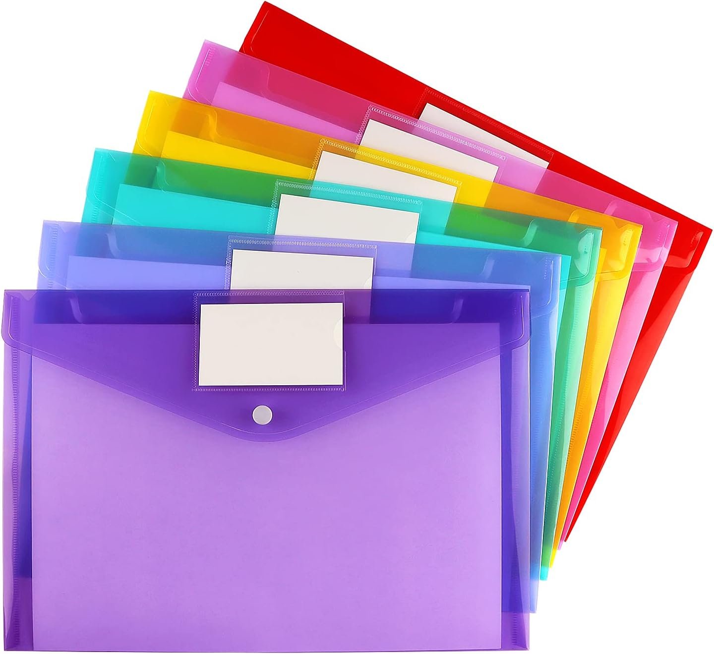 61mcsD3hFoS._AC_SL1500_.jpg Pack Of 6 Transparent Document Bags/Plastic Envelopes, A4 Size, Featuring Label Pockets And Snap Closures; Ideal For Home, Work, And Office Organization - Image 1