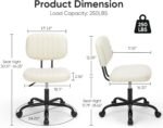 Armless Home Office Desk Chair -Small Ergonomic with Low Back Lumbar Support, Height Adjustable PU Leather Computer Task with 360° Swivel Rolling Wheels, for Small Space, Beige White - Image 2