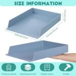 4 Pieces Stackable  Trays for Desk Blue File Organizer Desktop Rack Rectangular Plastic Desk Storage File Paper Organizer Tray for Office Classroom Desktop Holder Supplies Receipts - Image 2