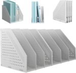2Pcs Collapsible Plastic Magazine File Holder Vertical Binder Storage Organizer for Desk Sturdy Upright Desktop Magazine Organizer Folder Rack for Office School Home (3 Compartments, Gray)