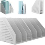 2Pcs Collapsible Plastic Magazine File Holder Vertical Binder Storage Organizer for Desk Sturdy Upright Desktop Magazine Organizer Folder Rack for Office School Home (3 Compartments, Gray)