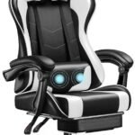 Gaming Chair, Video Game Chair with Footrest and Massage Lumbar Support, Ergonomic Computer Chair Height Adjustable with Swivel Seat and Headrest (White)
