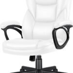 Executive Office Chair High Back Managerial Home Desk Chair, Adjustable Swivel Computer PU Leather Chair with Lumbar Support (White)