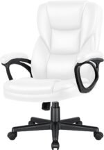 Executive Office Chair High Back Managerial Home Desk Chair, Adjustable Swivel Computer PU Leather Chair with Lumbar Support (White)