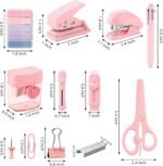 Pink Mini Office Supply Kit Mini School Supplies Desk Accessory Set Includes Mini Stapler Pencil Sharpener Staple Remover Hole Punch Ballpoint Pen Scissor Box Cutter Paper Clips Sticky Index Tabs - Image 2