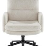High-Back Home Office Chair,Upholstered Desk Chair with Armrests,Height Adjustable Armchair with Wheels, Swivel Office Desk Chair, Ergonomic Computer Task Chair, Leisure Armchair Cashmere(White)