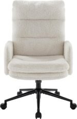 High-Back Home Office Chair,Upholstered Desk Chair with Armrests,Height Adjustable Armchair with Wheels, Swivel Office Desk Chair, Ergonomic Computer Task Chair, Leisure Armchair Cashmere(White)