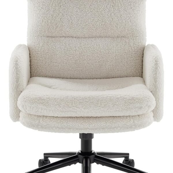 High-Back Home Office Chair,Upholstered Desk Chair with Armrests,Height Adjustable Armchair with Wheels, Swivel Office Desk Chair, Ergonomic Computer Task Chair, Leisure Armchair Cashmere(White)