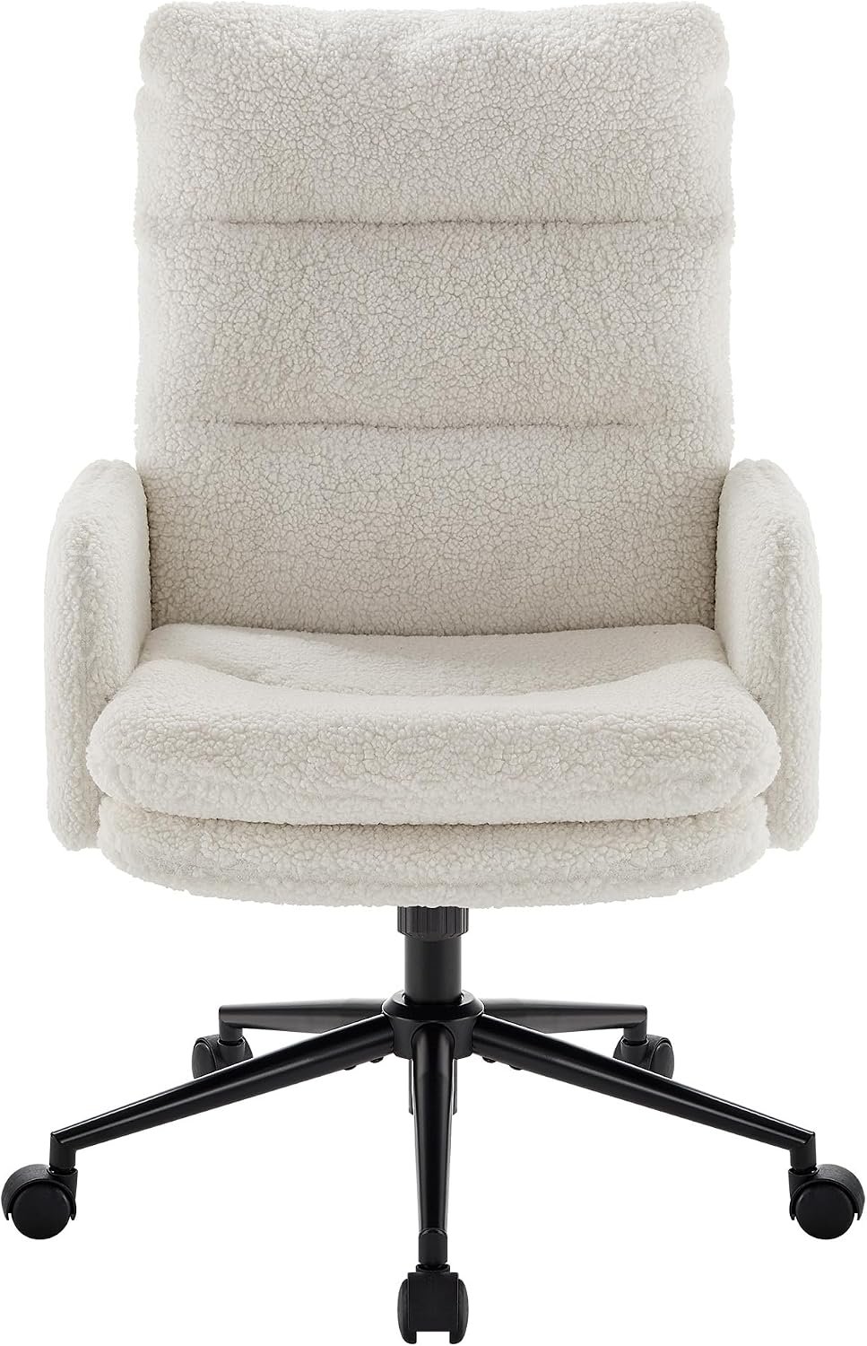 71Gj1rBqSyL._AC_SL1500_.jpg High-Back Home Office Chair,Upholstered Desk Chair with Armrests,Height Adjustable Armchair with Wheels, Swivel Office Desk Chair, Ergonomic Computer Task Chair, Leisure Armchair Cashmere(White) - Image 1