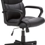 Office Computer Task Desk Chair with Padded Armrests, Mid-Back, Adjustable, 360 Swivel, Rolling, 275 Pound Capacity, BIFMA Certified, 24.2"D x 24"W x 34.8"H, Black Faux Leather