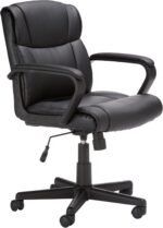Office Computer Task Desk Chair with Padded Armrests, Mid-Back, Adjustable, 360 Swivel, Rolling, 275 Pound Capacity, BIFMA Certified, 24.2"D x 24"W x 34.8"H, Black Faux Leather