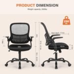 Office Computer Desk Chair, Ergonomic Mid-Back Mesh Rolling Work Swivel Task Chairs with Wheels, Comfortable Lumbar Support, Comfy Flip-up Arms for Home, Bedroom, Study, Student, Black - Image 2