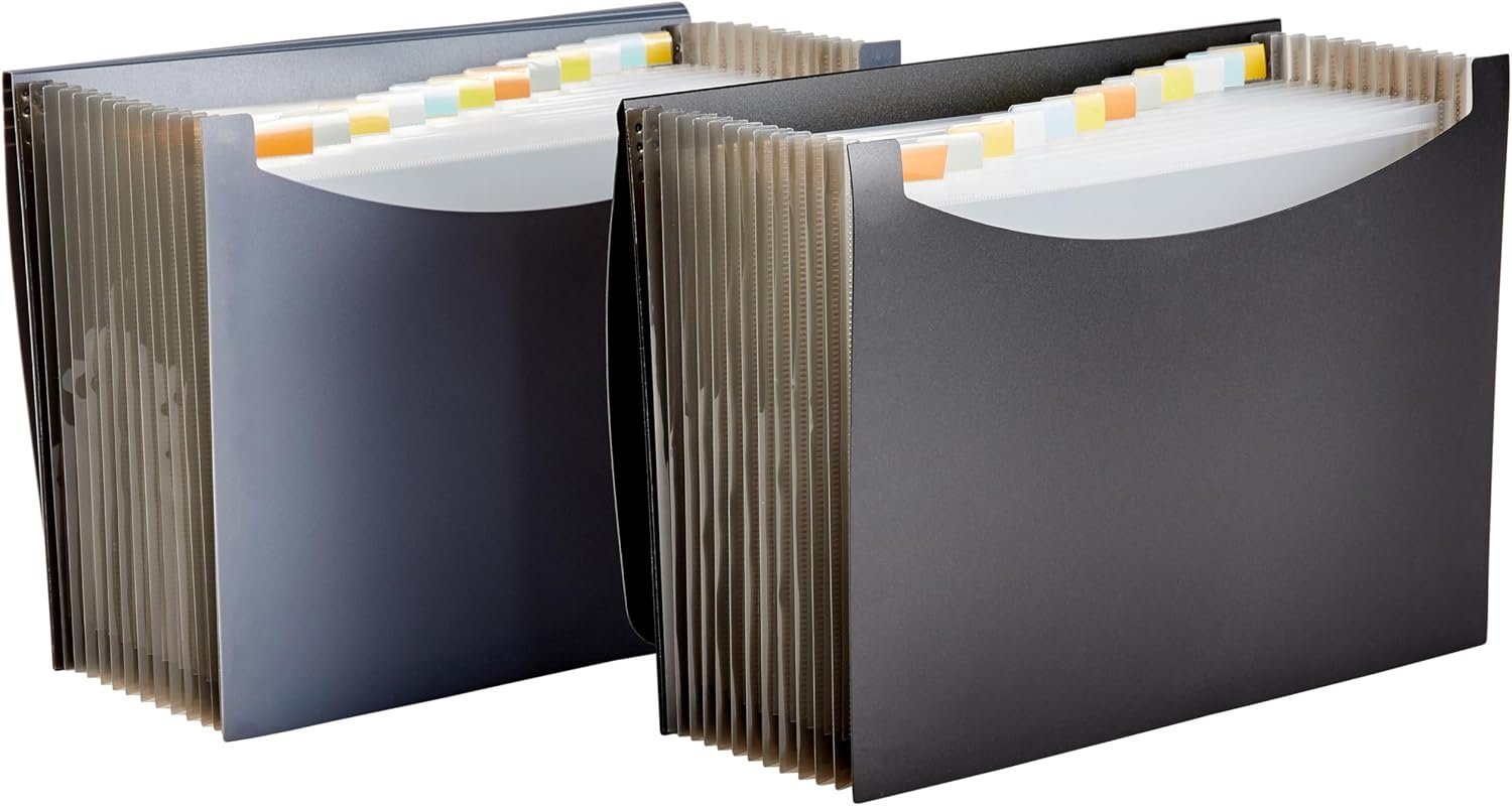 71P9GH7xzL._AC_SL1500_.jpg Expanding File Organizer (Letter Size, 13-Pocket, Waterproof, Black/Grey, Pack of 2) - Image 1