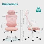 Home Office Desk Chair, Ergonomic Computer Managerial Executive Chairs High-Back Work Swivel Task Chairs with Wheels, Lumbar Support, Comfy Flip-up Armrest for Gaming, Study, Student, Pink - Image 2